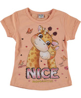 Tricou fete, Giraffe Love, bumbac, somon