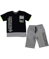 Compleu vara baieti, tricou si pantaloni scurti, Fantastic, bumbac, negru