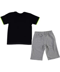 Compleu vara baieti, tricou si pantaloni scurti, Fantastic, bumbac, negru