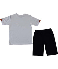 Compleu vara baieti, tricou si pantaloni scurti, Creator, bumbac, alb