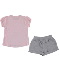 Compleu vara Best Friends, tricou si pantaloni scurti, bumbac, fete, roz