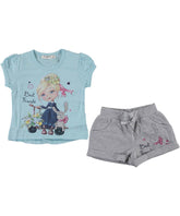 Compleu vara Best Friends, tricou si pantaloni scurti, bumbac, fete, bleu