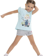 Compleu vara Best Friends, tricou si pantaloni scurti, bumbac, fete, bleu