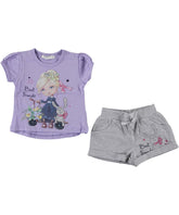Compleu vara Best Friends, tricou si pantaloni scurti, bumbac, fete, lila