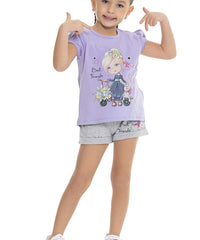 Compleu vara Best Friends, tricou si pantaloni scurti, bumbac, fete, lila