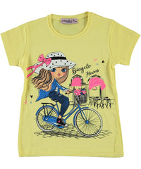 Tricou elegant fete, Bicycle Flowers, bumbac, galben