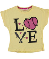Tricou elegant fete, Love, strasuri, bumbac, galben