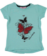 Tricou elegant fete, Fluturasi, strasuri, bumbac, turcoise