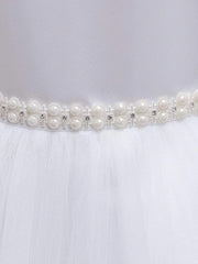 Rochita eleganta printesa Bella, voal si satin, alb