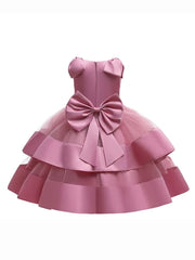 Rochita eleganta printesa Bella, voal si satin, roz prafuit