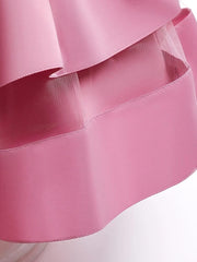 Rochita eleganta printesa Bella, voal si satin, roz prafuit