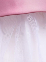 Rochita eleganta printesa Bella, voal si satin, roz prafuit