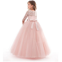 Rochita lunga eleganta Ambra, voal cu dantela, roz