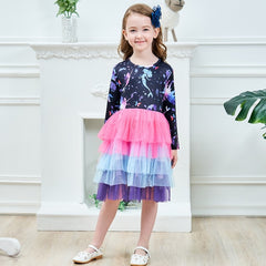 Rochita casual Rainbow, volane tulle, multicolor