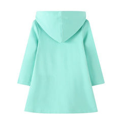 Tunica bumbac cu gluga, aplicatii cusute, Unicorn, verde