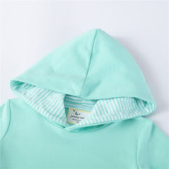 Tunica bumbac cu gluga, aplicatii cusute, Unicorn, verde