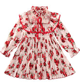 Rochita eleganta cu maneca lunga Sandy, trandafiri, multicolor