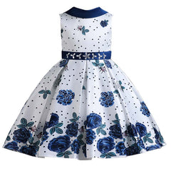 Rochita eleganta Ioana, satin, alb cu albastru