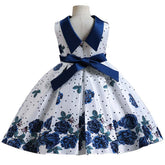 Rochita eleganta Ioana, satin, alb cu albastru