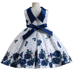 Rochita eleganta Ioana, satin, alb cu albastru