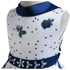 Rochita eleganta Ioana, satin, alb cu albastru