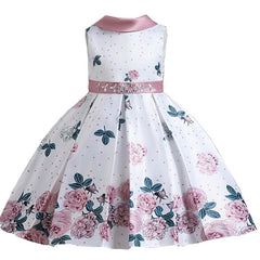 Rochita eleganta Ioana, satin, alb cu roz