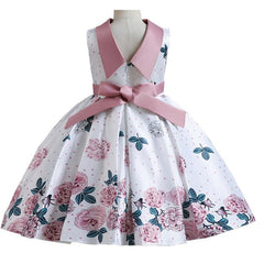 Rochita eleganta Ioana, satin, alb cu roz