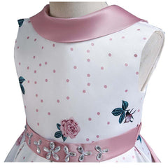 Rochita eleganta Ioana, satin, alb cu roz