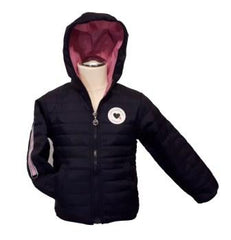 Geaca matlasata, cu gluga, negru cu roz, fete