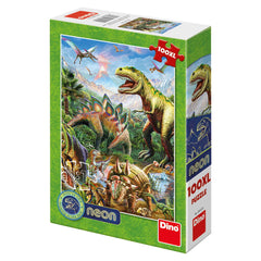Puzzle XL - Lumea dinozaurilor neon (100 piese)