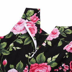 Rochita subtire de vara, bumbac, negru cu imprimeu floral