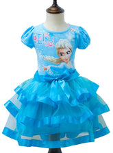 Rochita eleganta Elsa, volane, voal, bleu