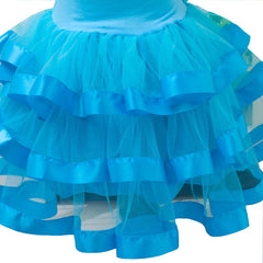 Rochita eleganta Elsa, volane, voal, bleu