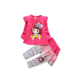 Bluza si pantaloni cu fustita din voal, bumbac, fete, fucsia