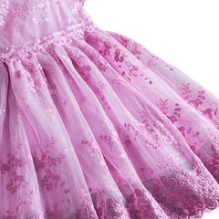 Rochita eleganta Iris, dantela si voal brodat, bumbac, roz