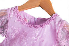 Rochita eleganta Iris, dantela si voal brodat, bumbac, roz