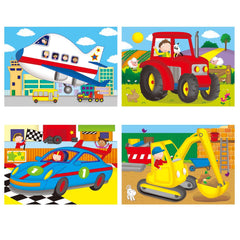 Set 4 puzzle-uri Vehicule (4, 6, 8, 12 piese)