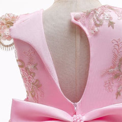 Rochita eleganta Ava, voal si dantela, roz cu auriu