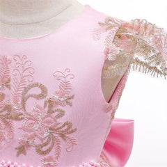 Rochita eleganta Ava, voal si dantela, roz cu auriu