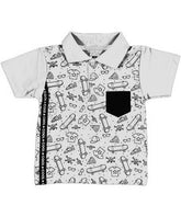 Tricou Polo, Skateboard, alb, bumbac, baieti