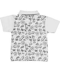 Tricou Polo, Skateboard, alb, bumbac, baieti