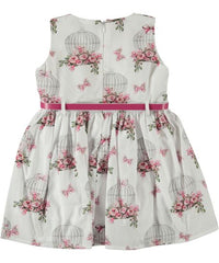 Rochita eleganta Cloy, bumbac, alb cu trandafiri roz