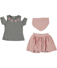 Compleu vara Dalia, Tricou si Fusta, bumbac, roz, fete