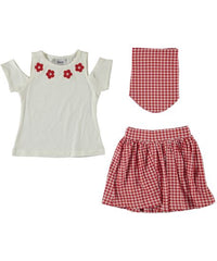 Compleu vara Amalia, Tricou si Fusta, bumbac, rosu, fete