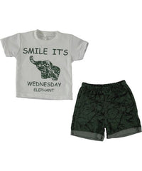Compleu vara baieti, tricou si pantaloni scurti, Elefant, bumbac