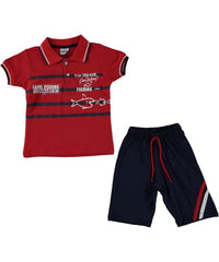 Compleu vara baieti, tricou si pantaloni scurti, Lupita, bumbac, rosu