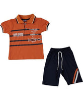 Compleu vara baieti, tricou si pantaloni scurti, Lupita, bumbac, portocaliu