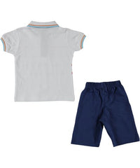 Compleu vara baieti, tricou si pantaloni scurti, Lupita, bumbac, alb