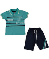 Compleu vara baieti, tricou si pantaloni scurti, Lupita, bumbac, verde