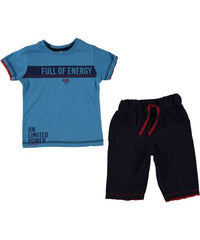 Compleu vara baieti, tricou si pantaloni scurti, Favo, bumbac, albastru